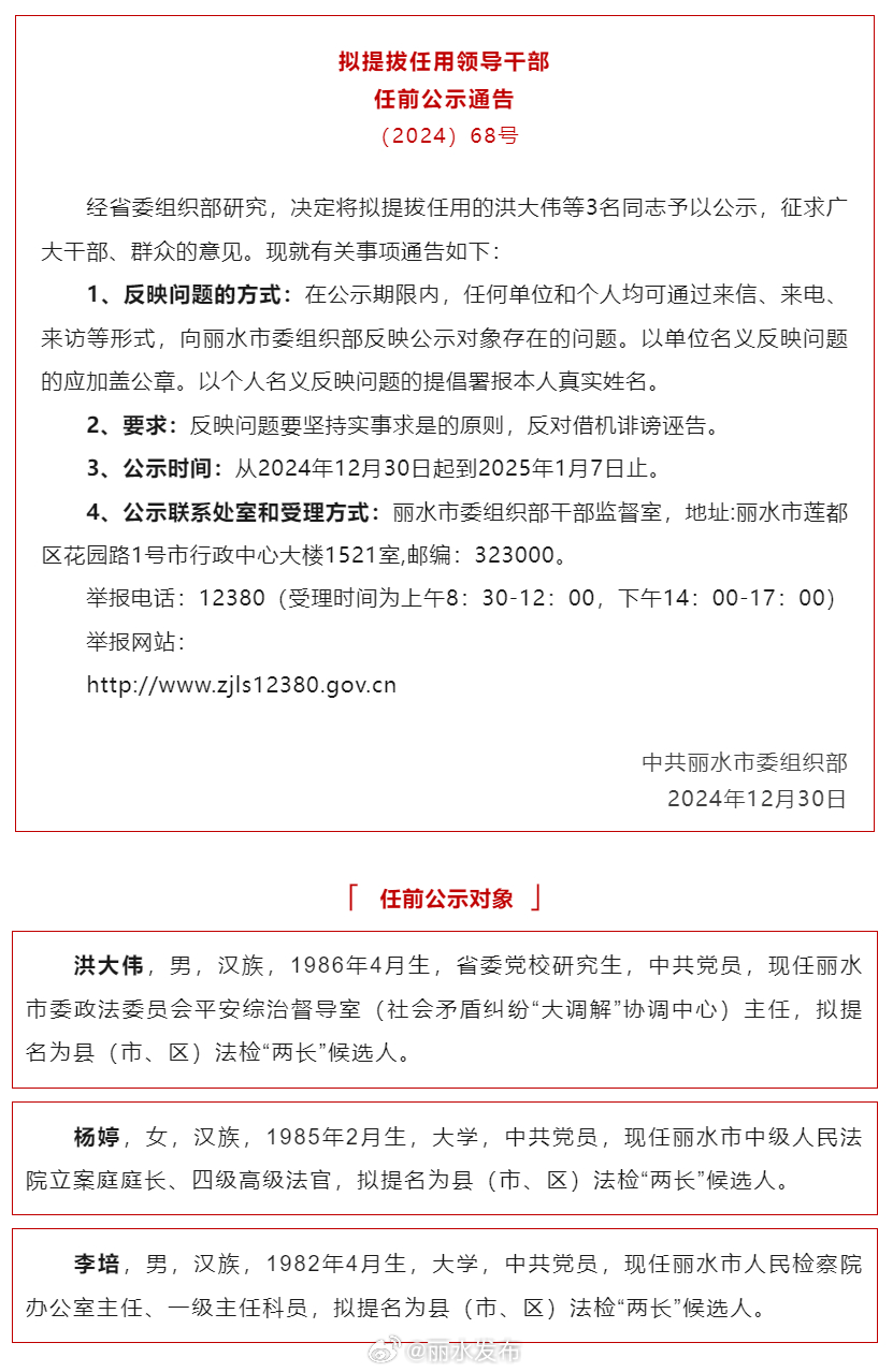 丽水市最新公布的人事调整与任免详细名单揭晓